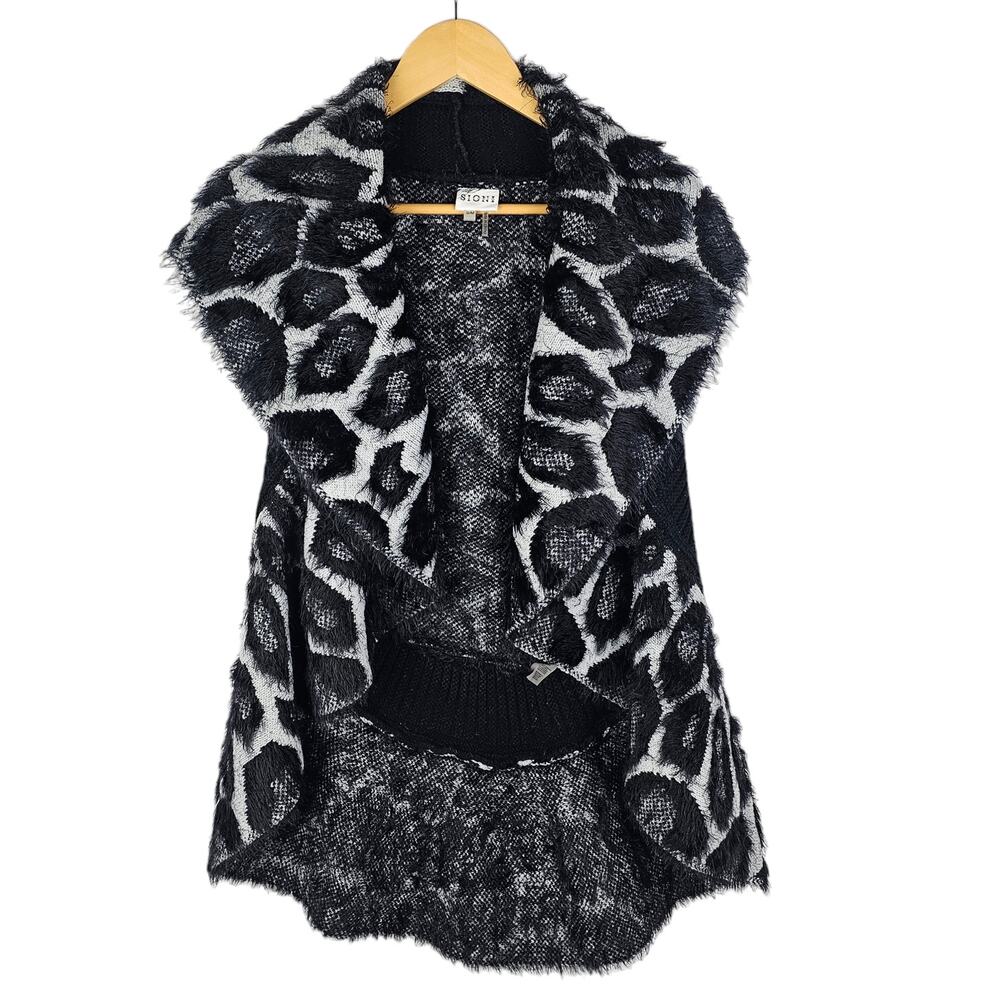 Sioni Studio Leopard Eyelash Sweater Cardigan Vest S/M